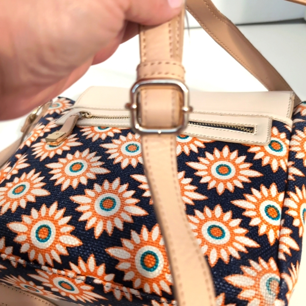 Spartina 449 Dauguskie Island Leather And Linen Floral Turquoise Crossbody‎ Bag - Picture 8 of 14